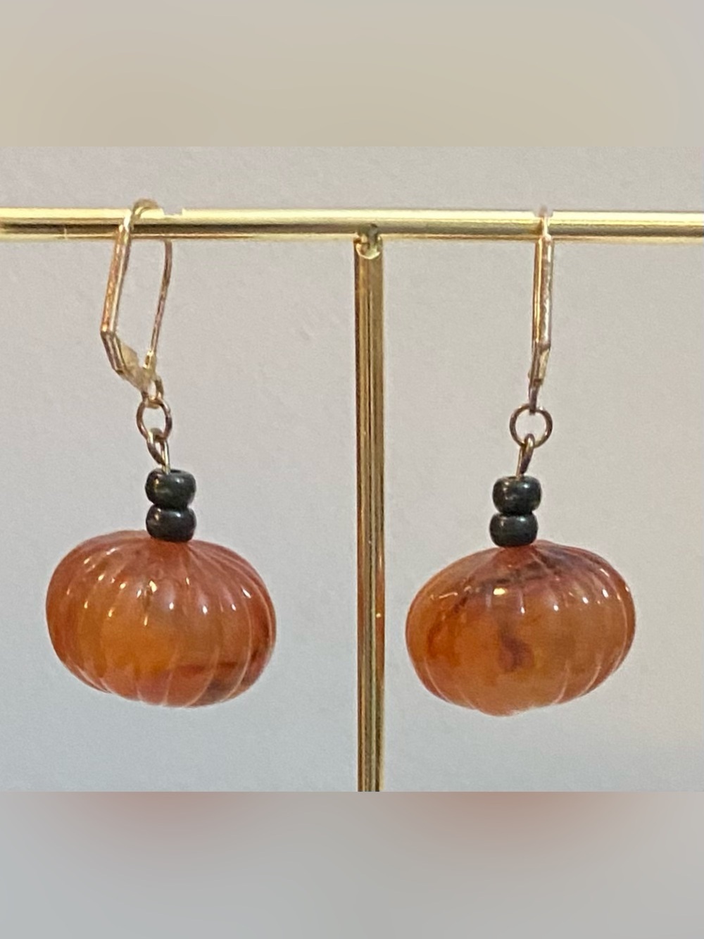 Handmade orange Pumpkin Drop Earrings